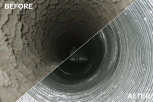 A before and after comparison of air duct cleaning services by Brady Air & Home Repair LLC in Asheboro, NC.