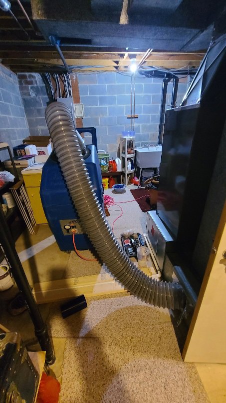 Air duct cleaning equipment in use by Residential Express Heating & Air in Sterling, VA.