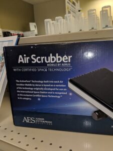 An Air Scrubber Mobile by Aerus product box, available from Goodpaster's Mechanical, Inc. in Broken Arrow, OK.