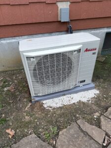 An outdoor Amana mini-split HVAC unit professionally installed by Integrity Aire in St. Charles, MO.
