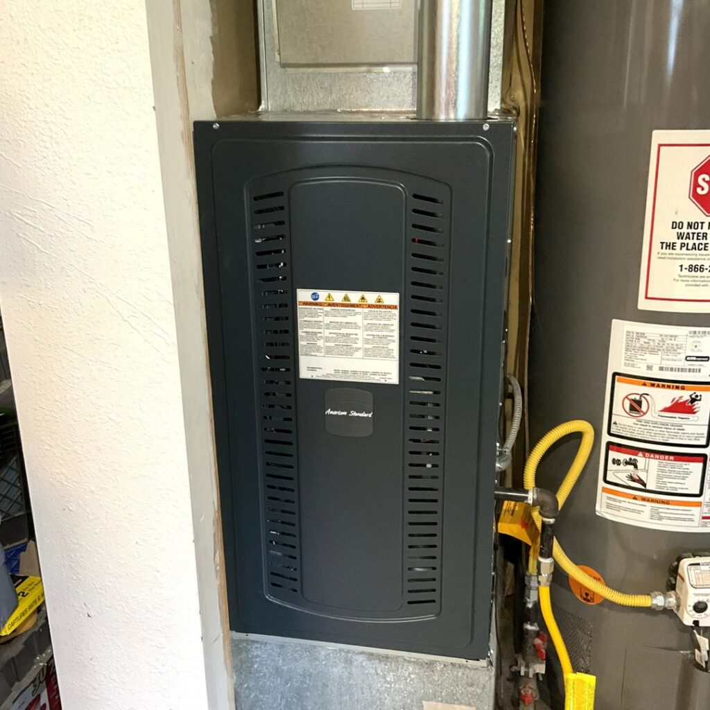 An American Standard furnace and water heater installed by Sound Comfort Heating & Air Conditioning in Everett, WA.