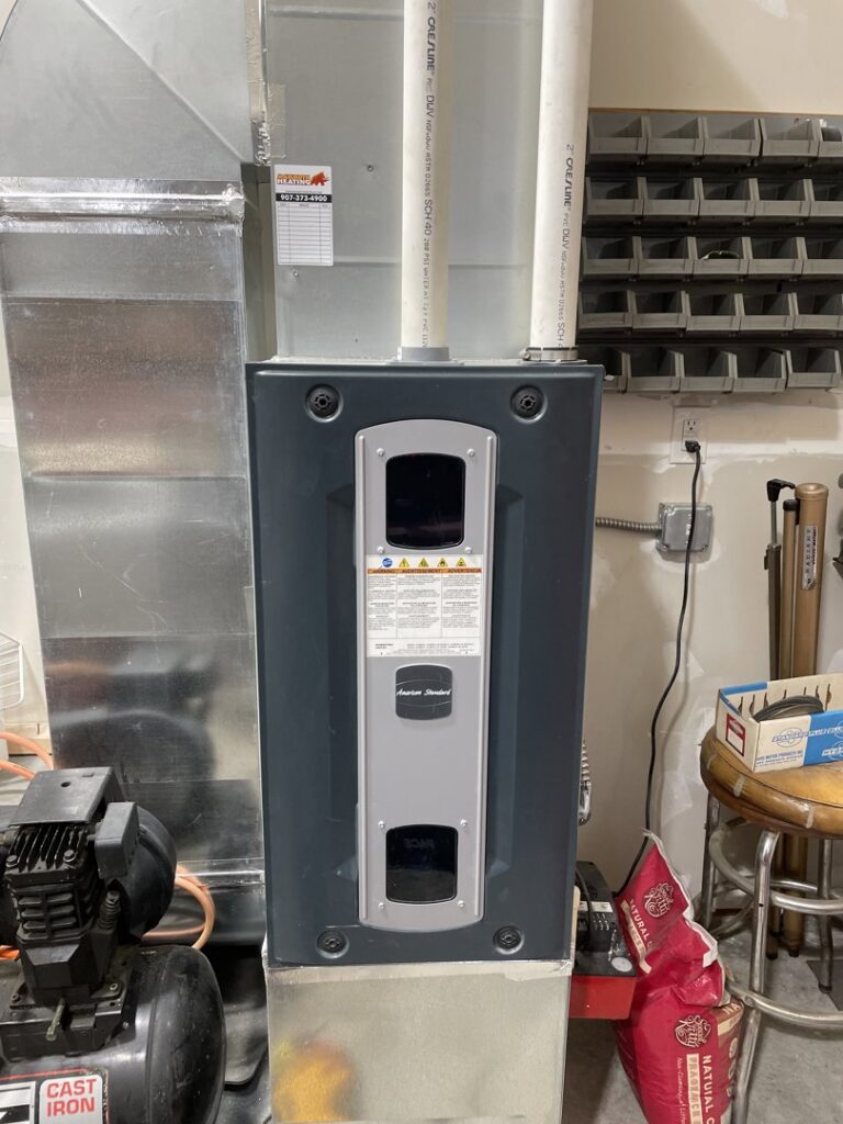 A professionally installed American Standard furnace and ductwork by Mammoth Heating in Wasilla, AK.