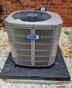 An American Standard HVAC condenser unit installed by Barnette Heating and A/C in Mocksville, NC.
