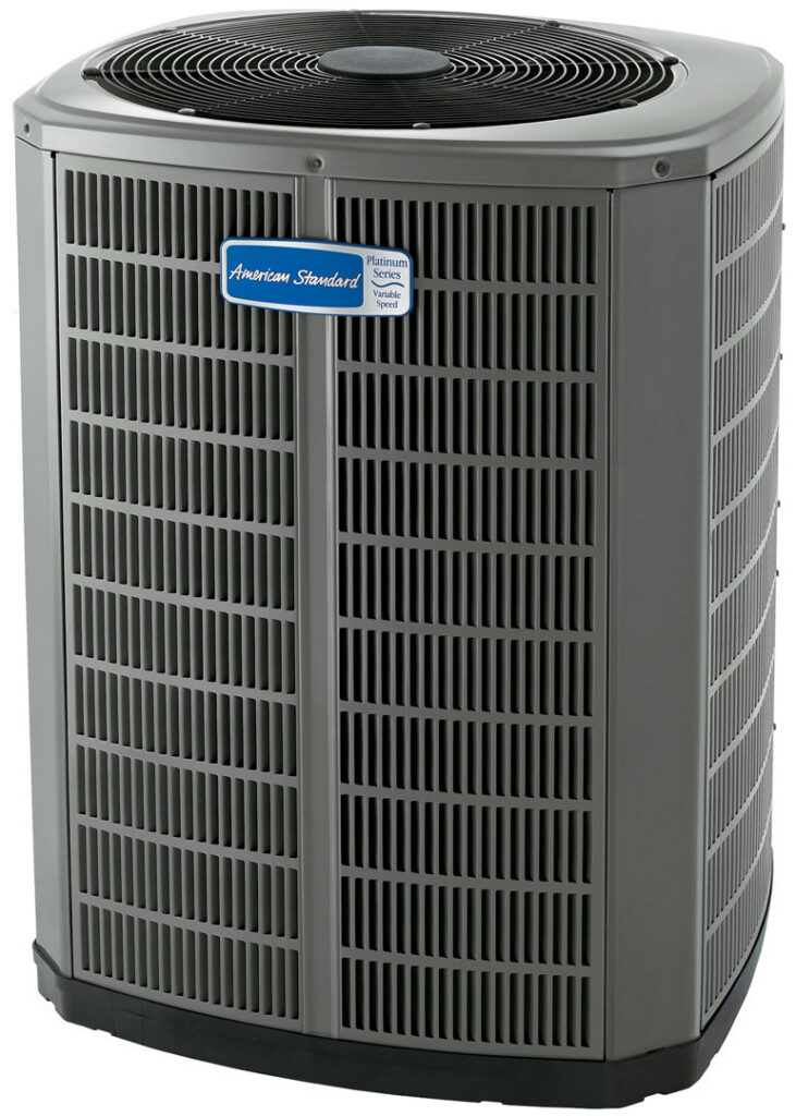 An American Standard outdoor air conditioning condenser unit, installed by Vision Air Services in Tulsa, OK.