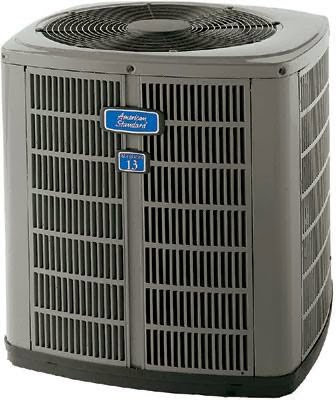 An American Standard outdoor AC unit, serviced by All Comfort Air Heating and Air Conditioning in Raleigh, NC.