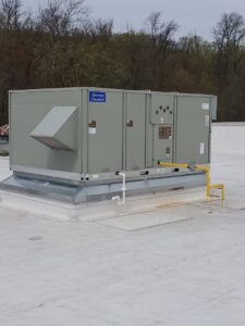 An American Standard rooftop HVAC unit on a commercial building, installed by Capitol Heating and Air in Morgantown, PA.