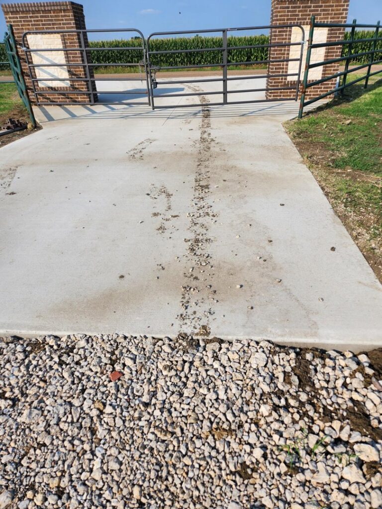 Evidence of animal droppings on a concrete driveway, a common sign of wildlife or pest activity handled by Eco-Safe Pest Control in Dallas, TX