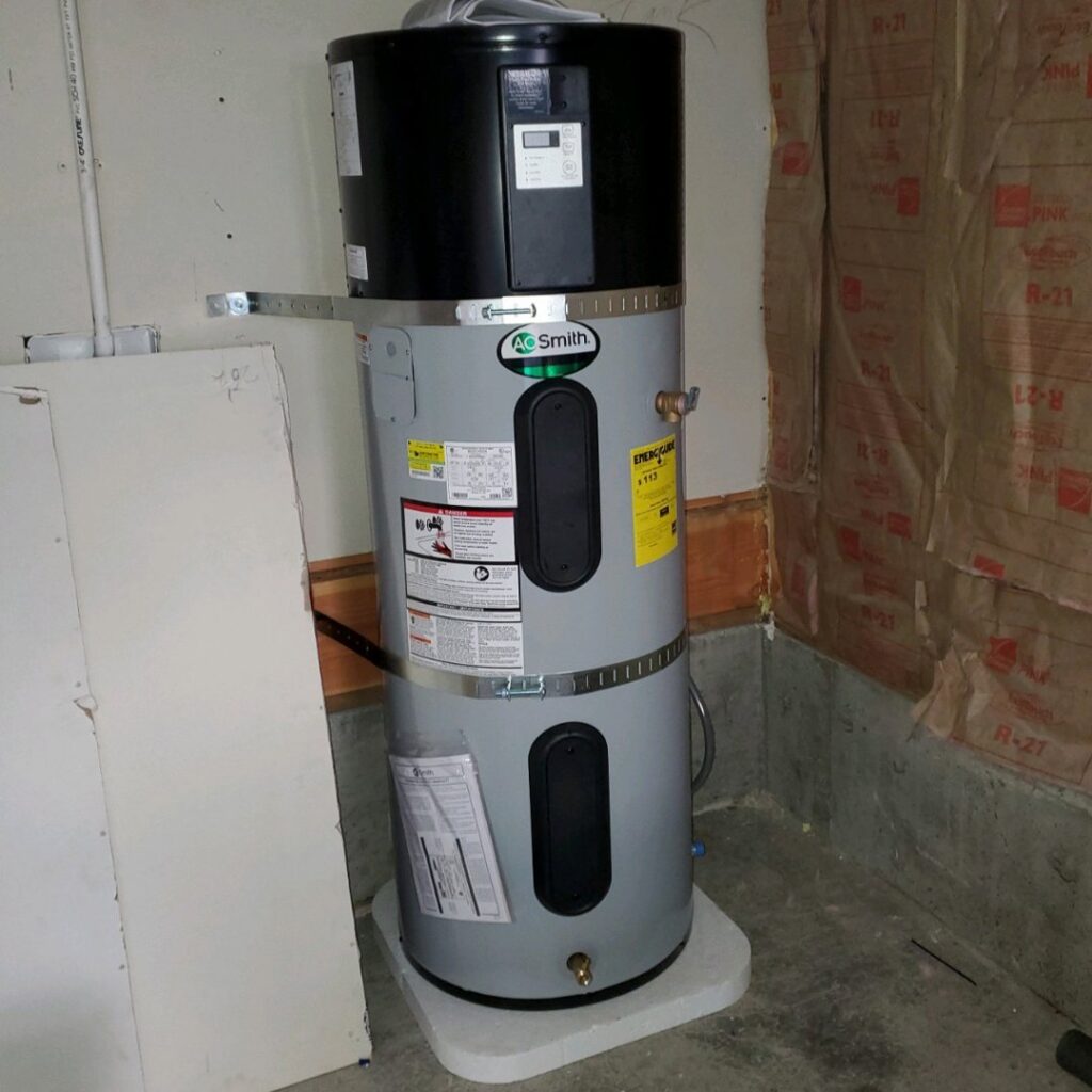 An A.O. Smith heat pump water heater installed by Semenik Hvac/r in Spokane, WA.
