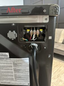 The 'after' view of an appliance's electrical connection, showing proper wiring by Sunrise Electric LLC in Kalispell, MT.