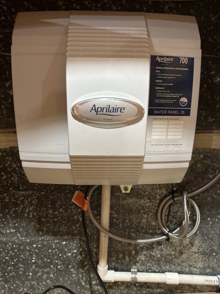 An Aprilaire humidifier unit installed by Advanced Comfort Solutions, Inc. in Cheyenne, WY.
