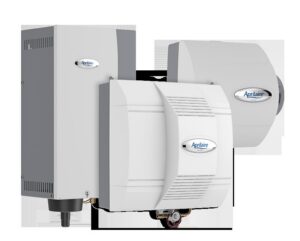 Two Aprilaire whole-home humidifier units offered by Air Control Heating & Cooling LLC in Schererville, IN.
