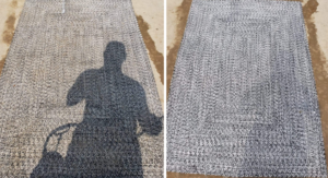 Before and after comparison of a professionally cleaned area rug by AAA Carpet Cleaning and Restoration in Springfield, MO