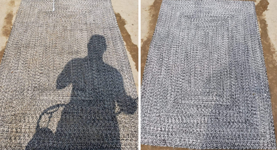 Before and after comparison of a professionally cleaned area rug by AAA Carpet Cleaning and Restoration in Springfield, MO