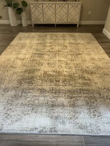 An area rug being cleaned, showing a clear before and after difference by The Best Carpet & Tile Cleaners in Alva, FL.