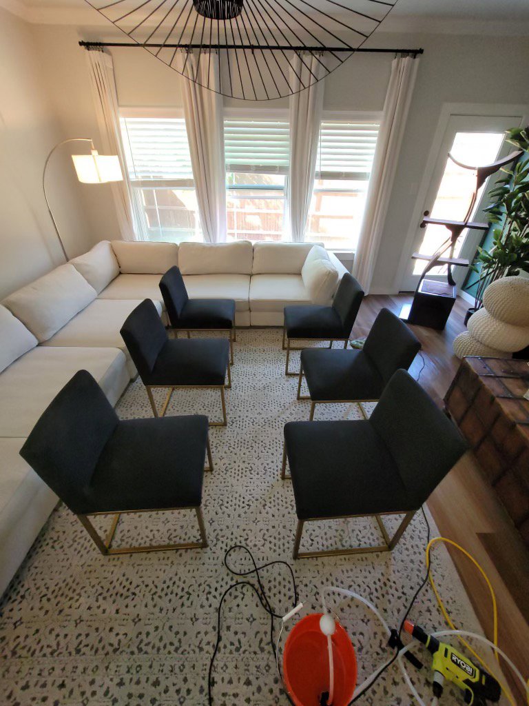 Cleaning equipment set up on an area rug for a job by TLC Carpet Cleaning, Inc. in Lewisville, TX.