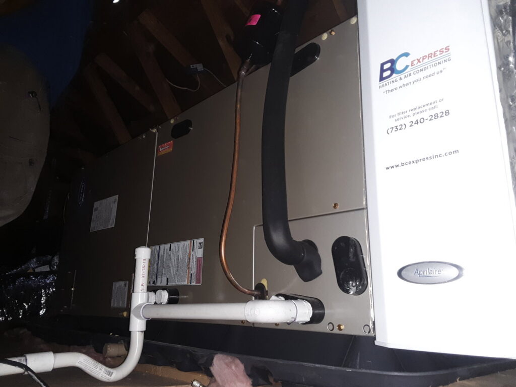 An attic air handler unit installed by BC Express Inc Heating & Air Conditioning in Toms River, NJ.
