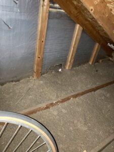 An attic or crawl space showing a hole in the wall, indicating a wildlife entry point, inspected by Ramer Pest Control in Fort Wayne, IN.