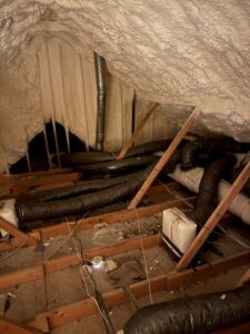 Flexible ductwork and insulation installed in an attic by Great Plains Heating & Air in Goddard, KS.