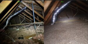 Before and after view of attic ductwork and insulation by Assured Energy Solutions in Frankfort, IL.