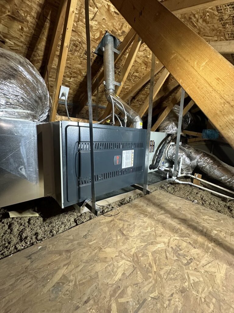 An attic furnace and air handler unit installation with ductwork by J & M Cooling & Heating LLC in Peoria, AZ.