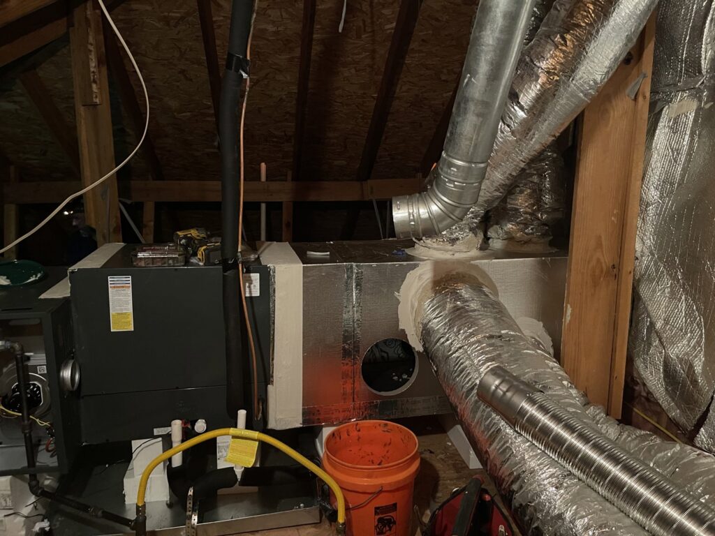 Extensive HVAC ductwork and unit installation in an attic by Goettl Austin in Austin, TX