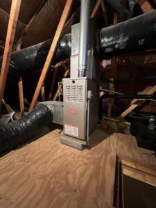 An attic HVAC furnace and ductwork installation by Synergy3, an HVAC contractor in Philadelphia, PA.