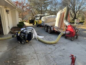 Attic insulation removal and restoration equipment set up by Critter Control of Springfield, MO