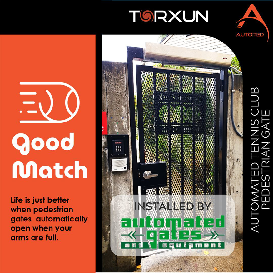 An automated pedestrian gate with an access control system, expertly installed by Torxun in Tracy, CA.