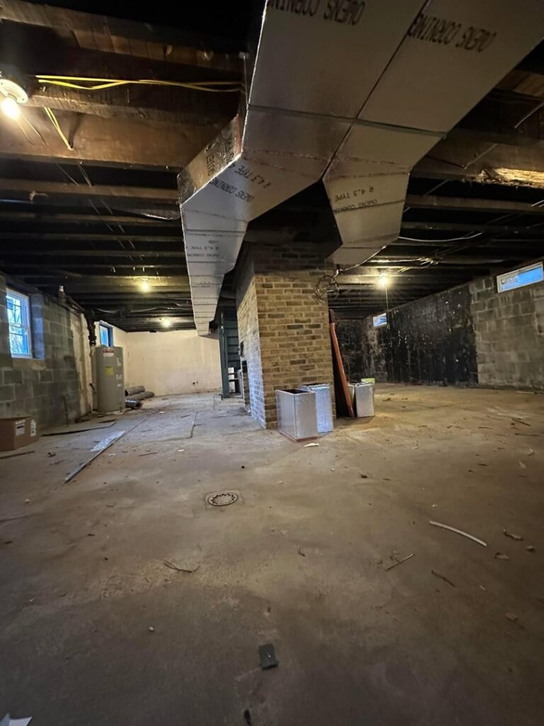 Extensive new ductwork installed in a basement by P3 Mechanical Heating & Cooling in Bainbridge, PA.