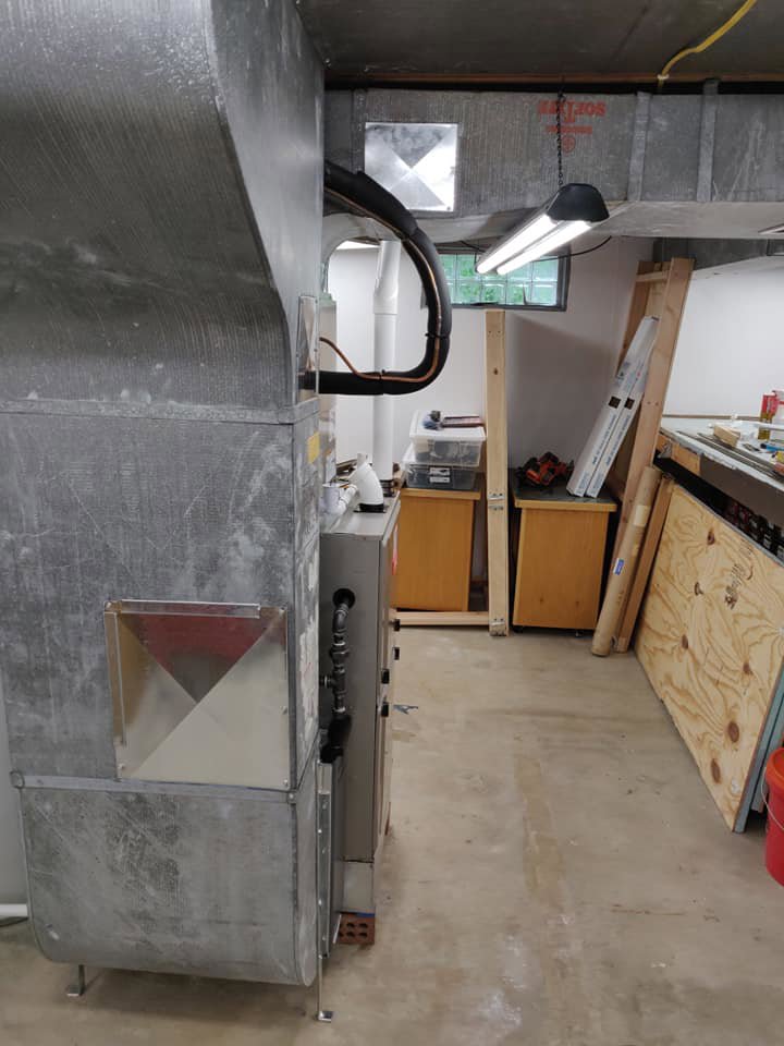 A basement furnace installation with new ductwork by Wise Heating & Air Conditioning, LLC in Louisville, KY.