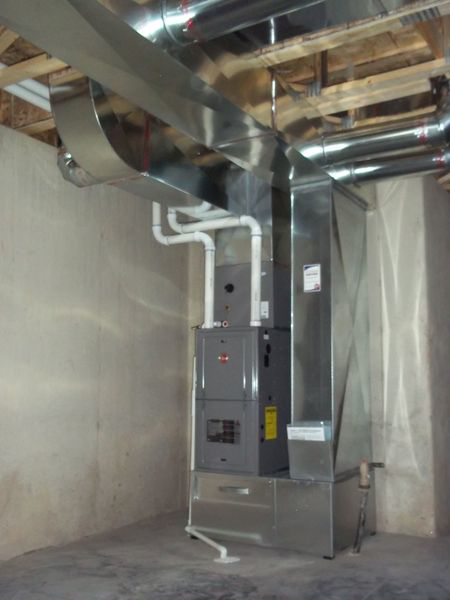 Extensive HVAC ductwork and furnace installation in a basement by Extreme Heating & Cooling in Beaver Dam, KY