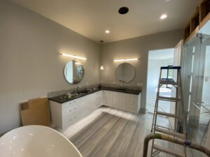 New bathroom lighting installation with vanity lights and recessed fixtures by Volt Electric LLC in Nampa, ID