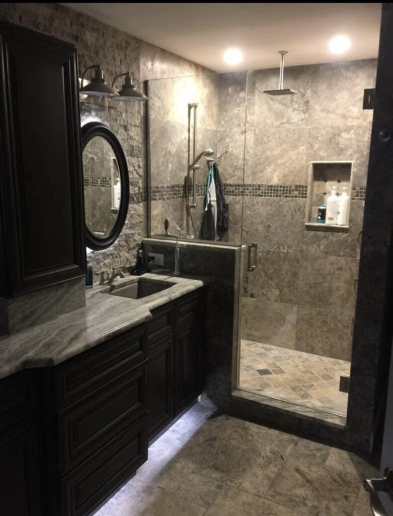 Bathroom with modern recessed lighting installation by Ryno Electric in Cape Coral, FL