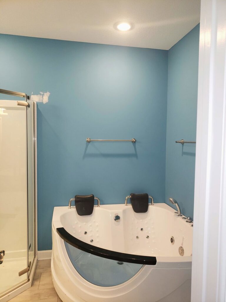 Bathroom with new recessed lighting installed above a jetted tub by Fiedler Electric in Higginsville, MO.