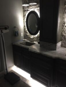 Bathroom vanity and under-cabinet strip lighting installation by Ryno Electric in Cape Coral, FL