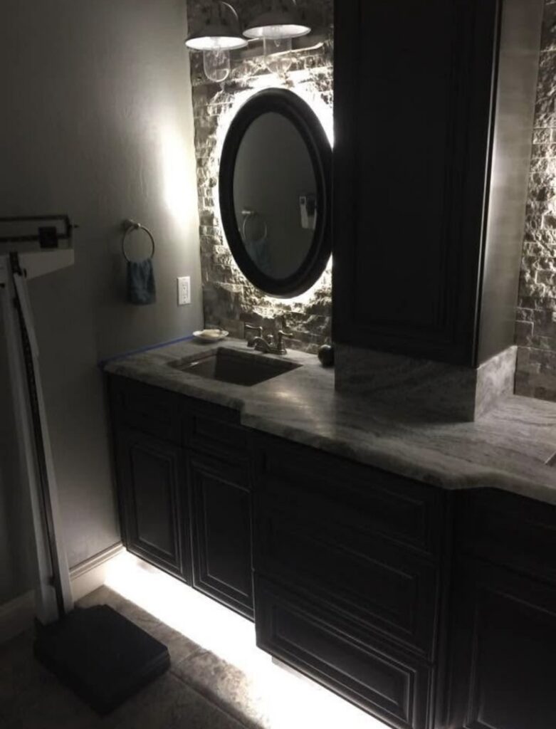 Bathroom vanity and under-cabinet strip lighting installation by Ryno Electric in Cape Coral, FL