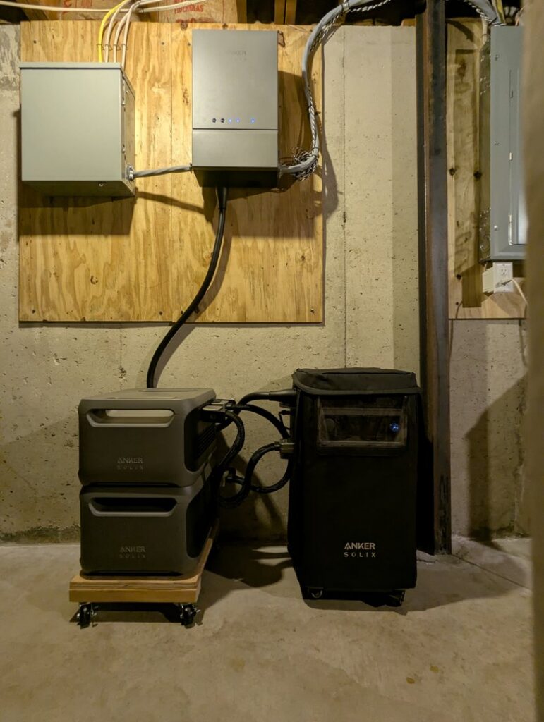 An Anker Solix battery storage system connected to electrical panels, installed by Jeremy Electrical in Roeland Park, KS.