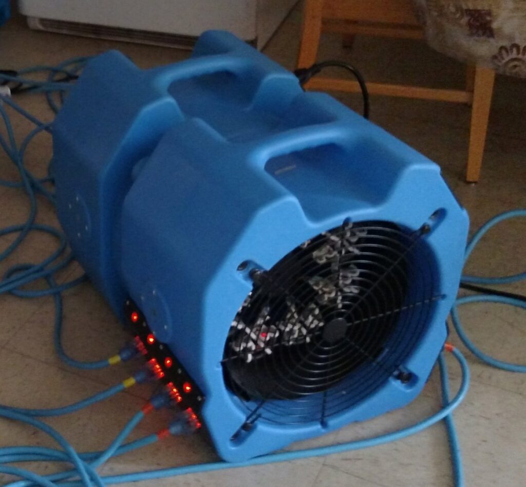 Blue industrial fan equipment used for bed bug heat treatment by Lady Bug ECO FRIENDLY Pest Control in Mesa, AZ.