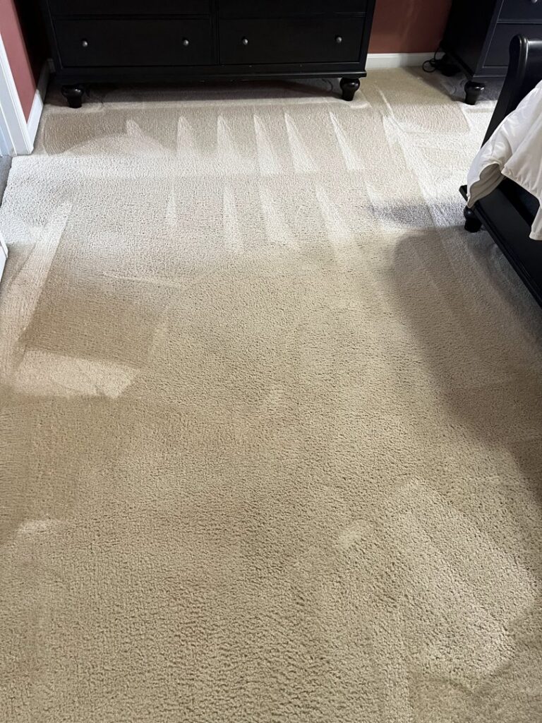 A bedroom carpet looking fresh and clean after service from Oxi Fresh Carpet Cleaning in Frederick, MD