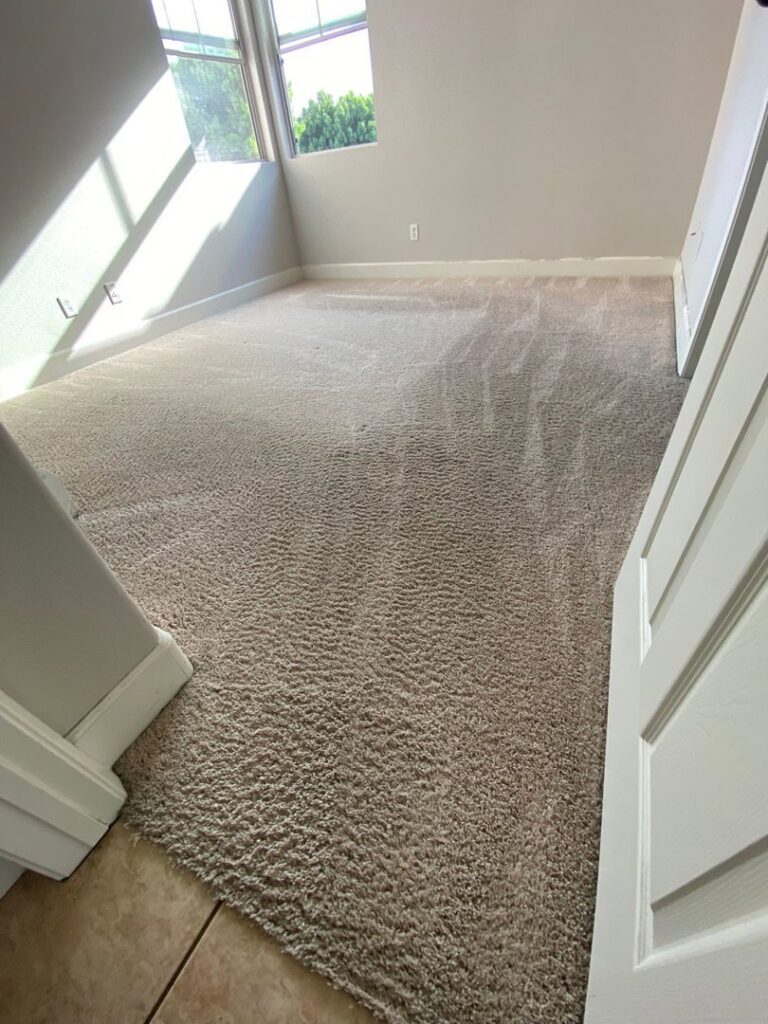 A bedroom carpet showing fresh cleaning lines after service by Imperial Carpet Cleaning in San Diego, CA.