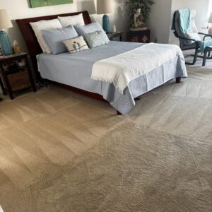 Bedroom carpet freshly cleaned with visible streaks by Renew Cleaning Services in Scottsdale, AZ.