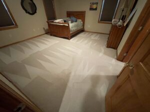 Freshly cleaned bedroom carpet with distinct cleaning lines by Select Carpet Clean LLC in Scranton, PA.