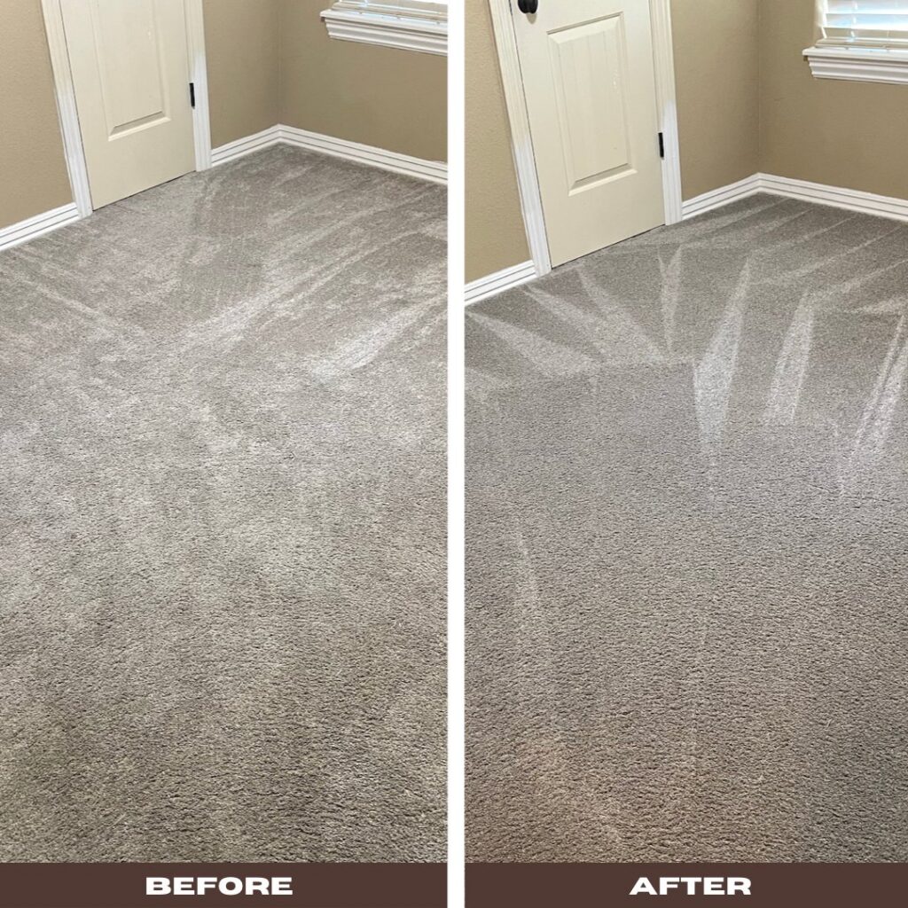 Before and after professional carpet cleaning in a bedroom by Arkansas Floor and Upholstery Care LLC in Fort Smith, AR.