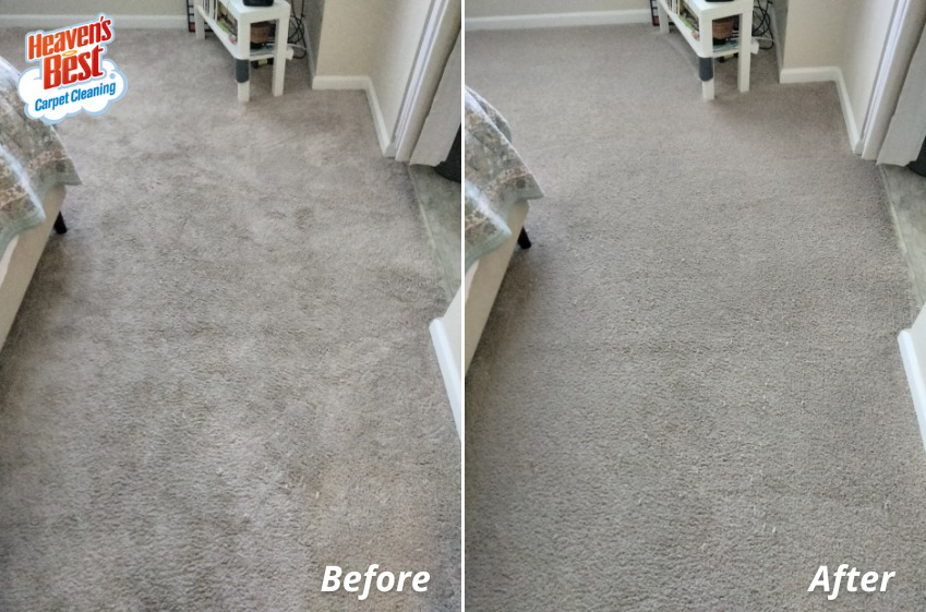 Before and after comparison of a clean bedroom carpet by Heaven's Best Carpet Cleaning in Wasilla, AK.