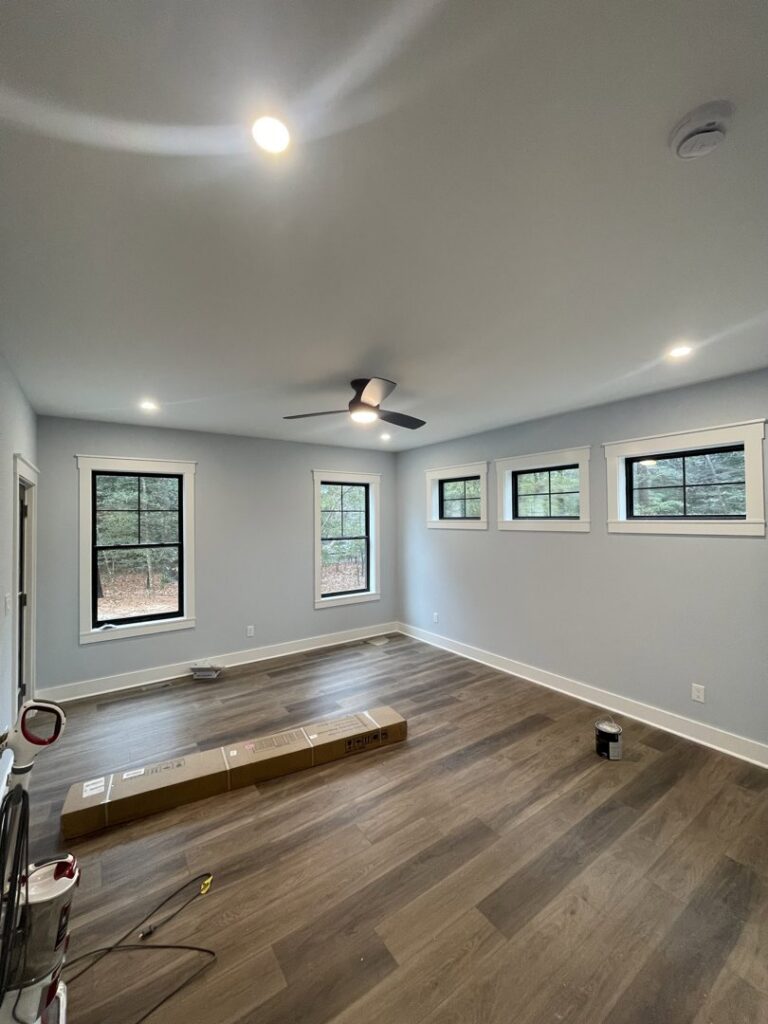 Bedroom featuring modern recessed lighting and a ceiling fan installed by CLB Electrical LLC, providing comfort in Townsend, DE.