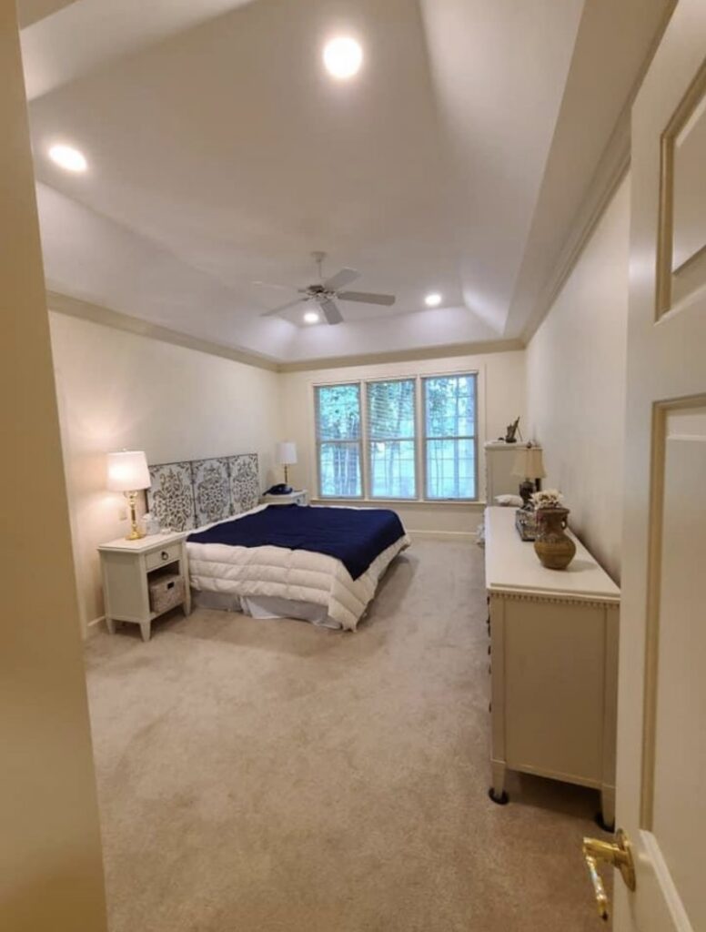 Bedroom with new recessed lighting and a ceiling fan installed by Fresh Start Electrical, LLC in Newport News, VA