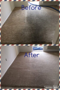 Before and after comparison of a brown carpet cleaning in a room by Mystic Steam Carpet & Upholstery Cleaning in Long Beach, CA
