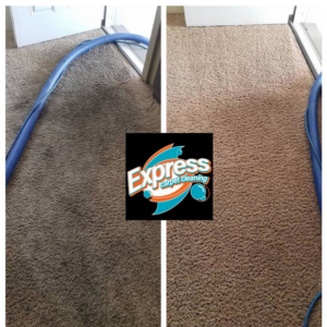 Before and after comparison of a professionally cleaned carpet by Express Carpet Cleaning in Oklahoma City, OK