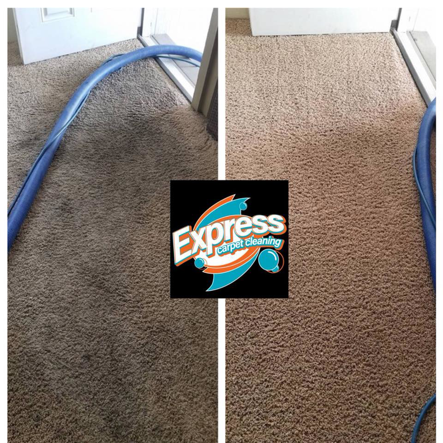 Before and after comparison of a professionally cleaned carpet by Express Carpet Cleaning in Oklahoma City, OK