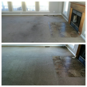 Before and after comparison of a living room carpet cleaning service by Sunrise Cleaning Services in Saint Petersburg, FL.